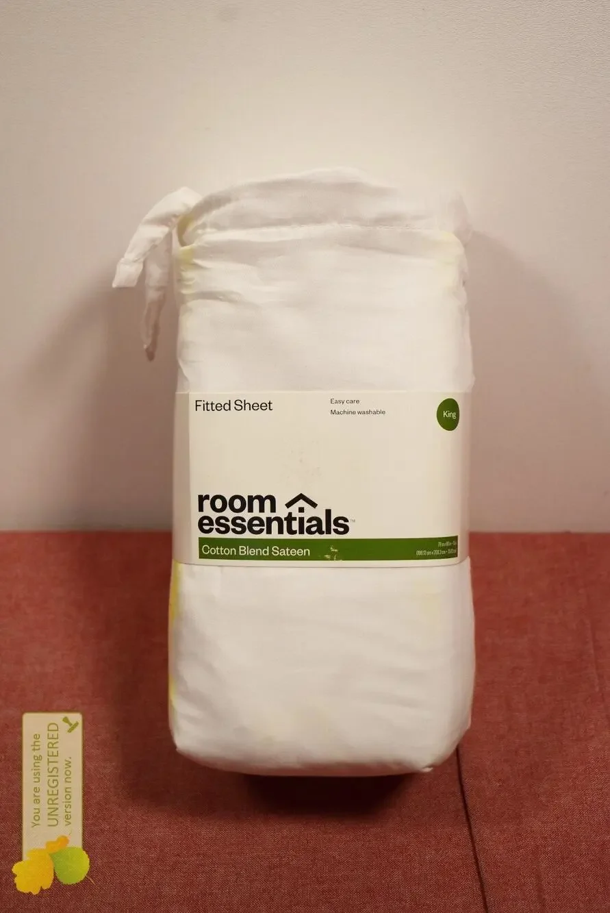 Room Essentials Easy Care Cotton Blend Sateen Fitted Sheet White King* (Stain) #